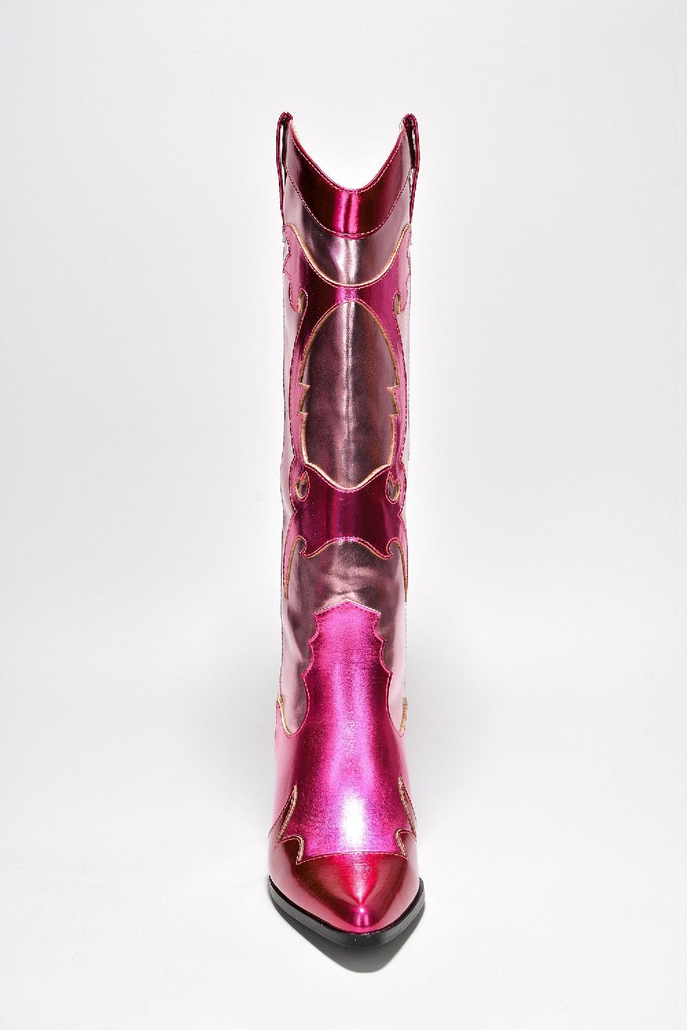 Cape Robbin Juliana Multicolor Pointy Toe Cowboy Boots - Fuchsia