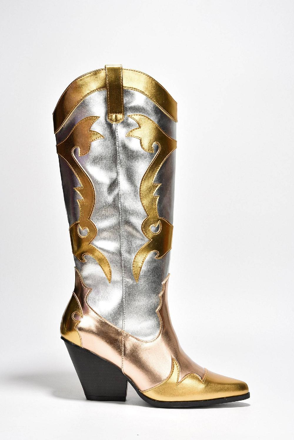 Cape Robbin Juliana Multicolor Pointy Toe Cowboy Boots - Gold