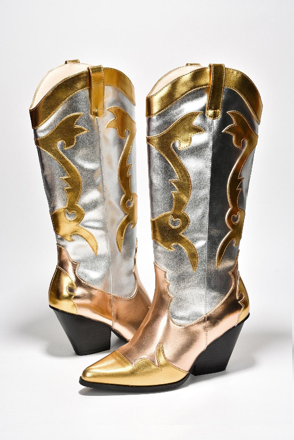Cape Robbin Juliana Multicolor Pointy Toe Cowboy Boots - Gold