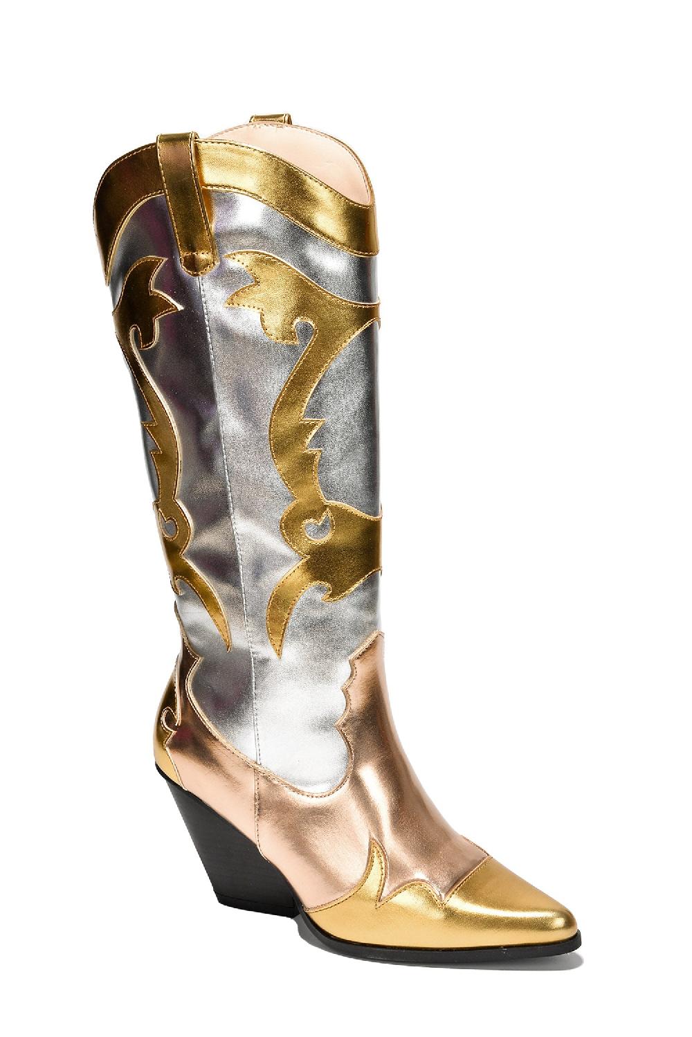 Cape Robbin Juliana Multicolor Pointy Toe Cowboy Boots - Gold