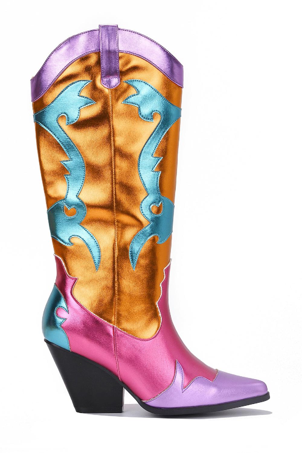 Cape Robbin Juliana Multicolor Pointy Toe Cowboy Boots - Orange