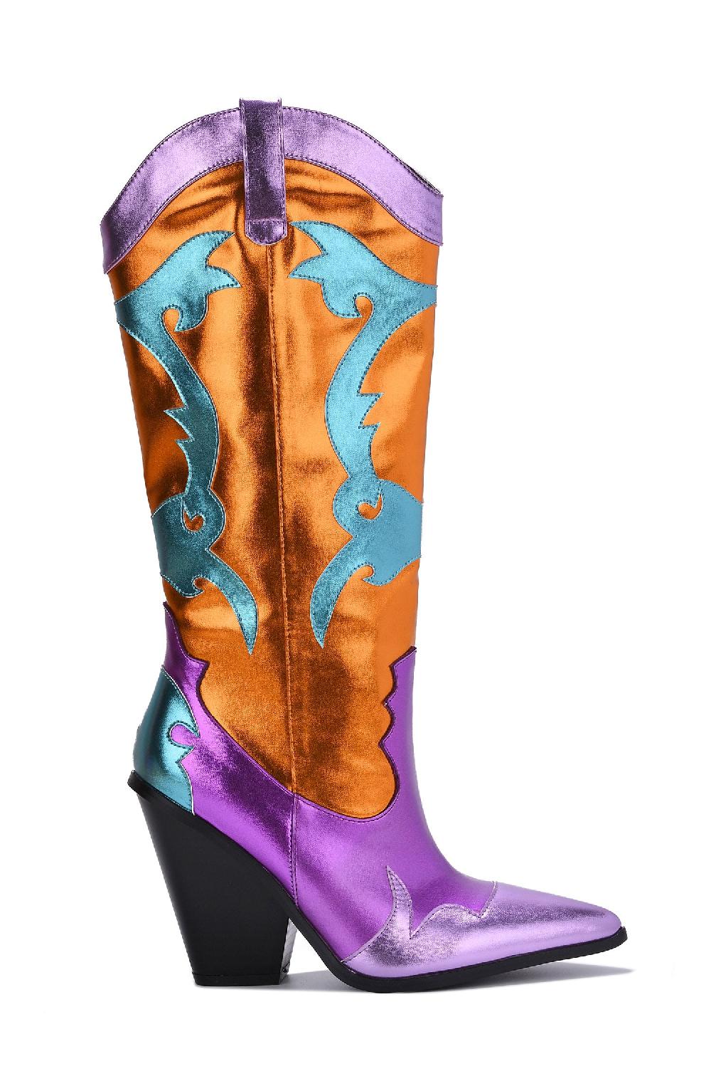 Cape Robbin Juliana Multicolor Pointy Toe Cowboy Boots - Orange