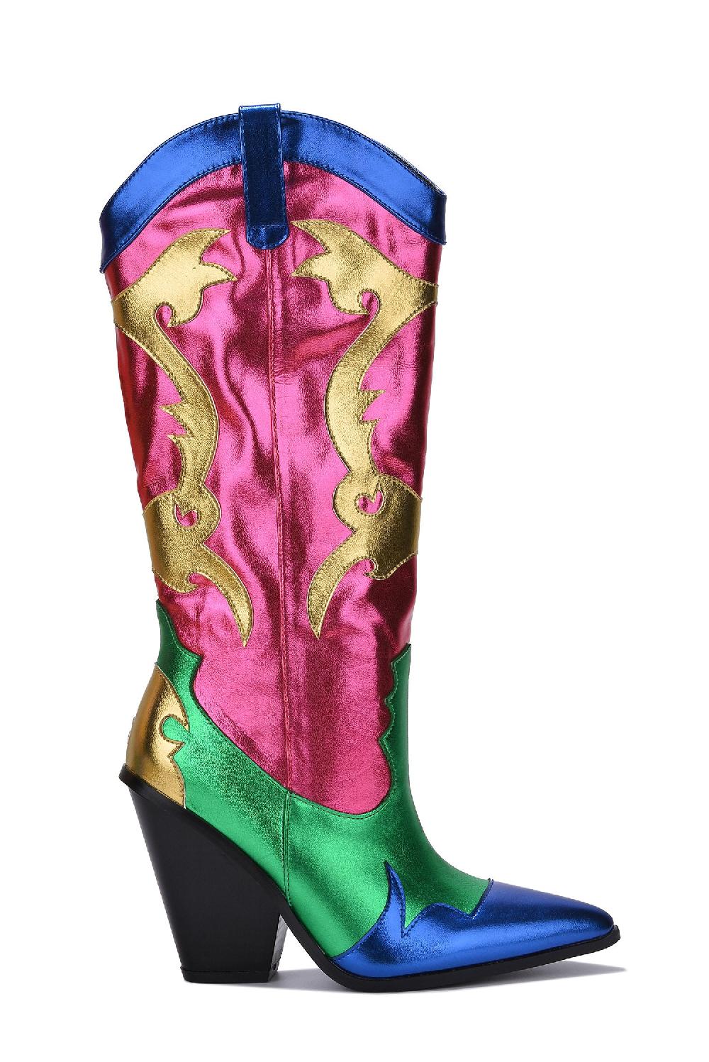 Cape Robbin Juliana Multicolor Pointy Toe Cowboy Boots - Pink