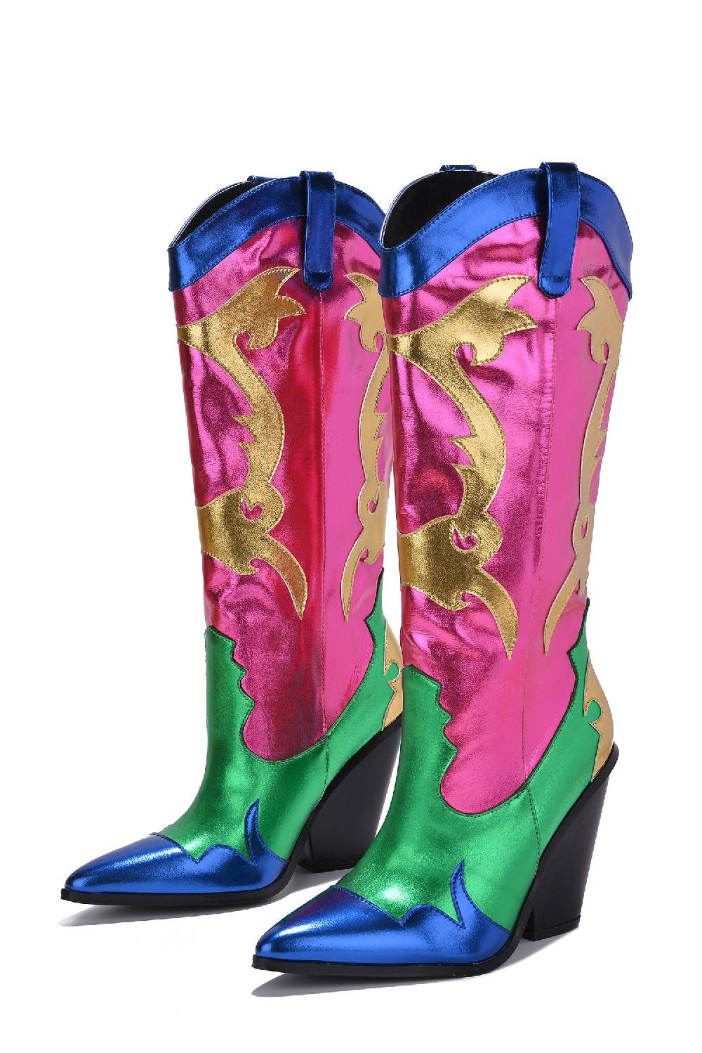 Cape Robbin Juliana Multicolor Pointy Toe Cowboy Boots - Pink