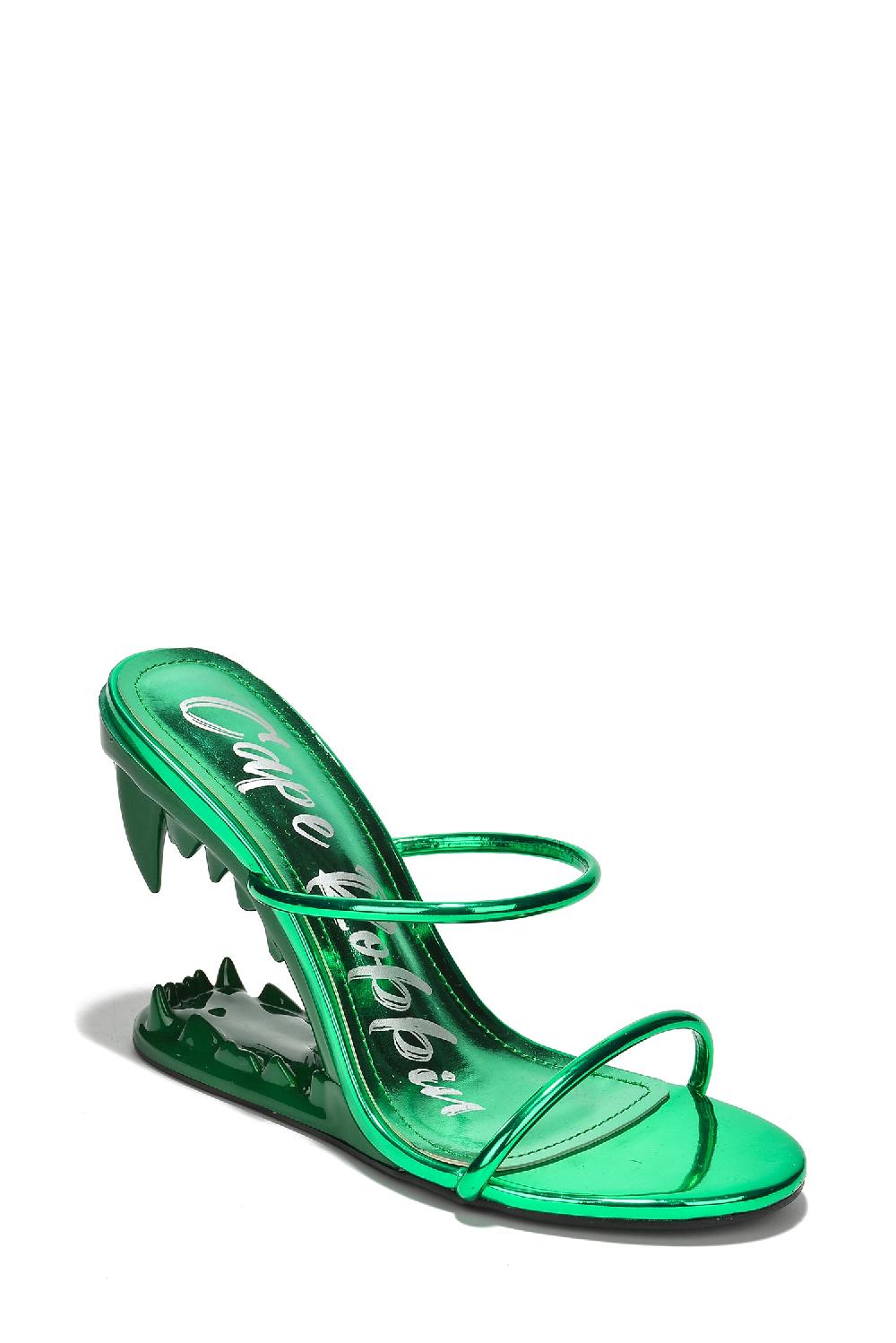 Cape Robbin Kadin Fierce Metallic Wedge High Heels - Green