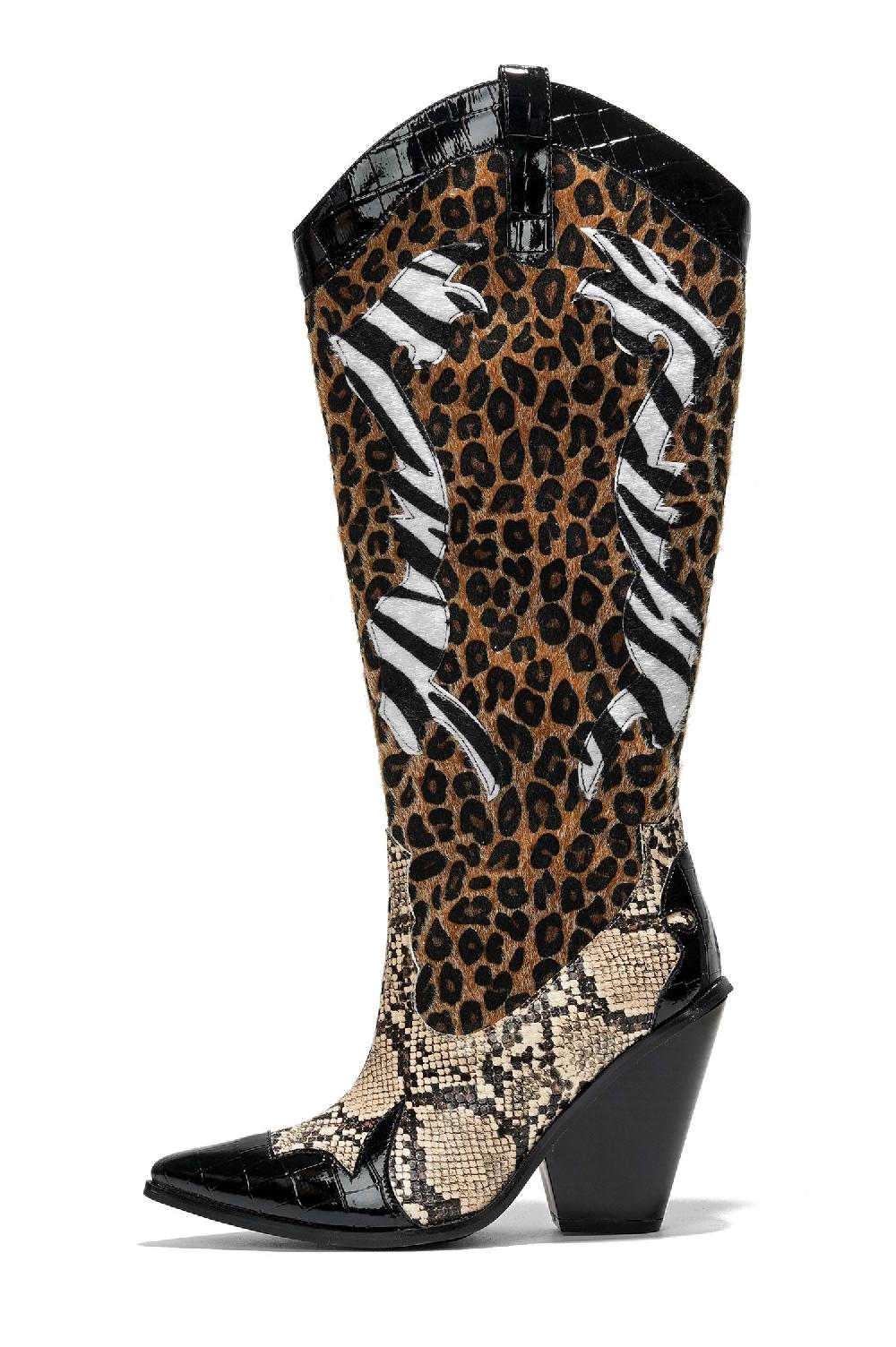 Cape Robbin Karine Animal Print Western Cowgirl Boots - Black