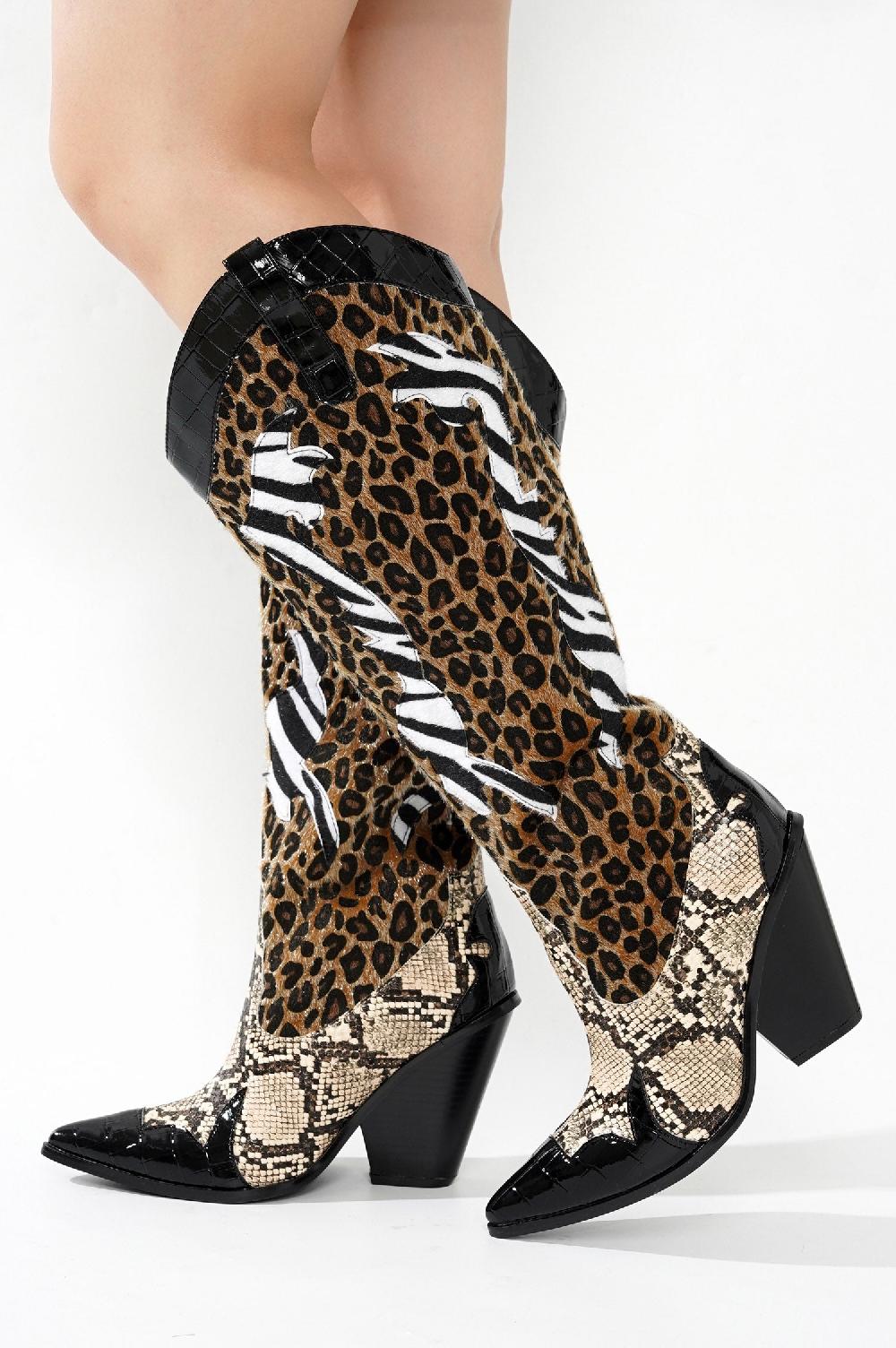 Cape Robbin Karine Animal Print Western Cowgirl Boots - Black