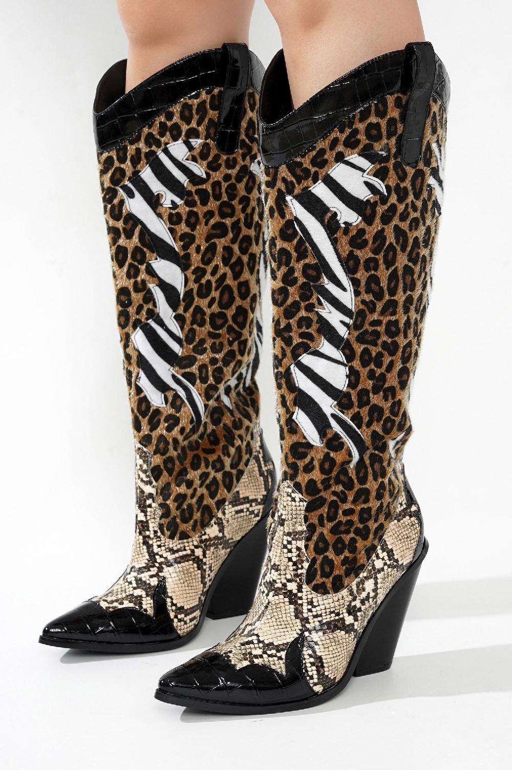 Cape Robbin Karine Animal Print Western Cowgirl Boots - Black