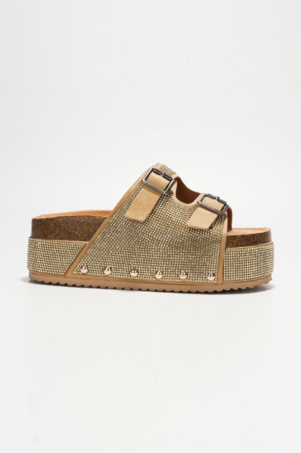 Cape Robbin Karolina Rhinestone Buckled Flatform Sandals - Gold