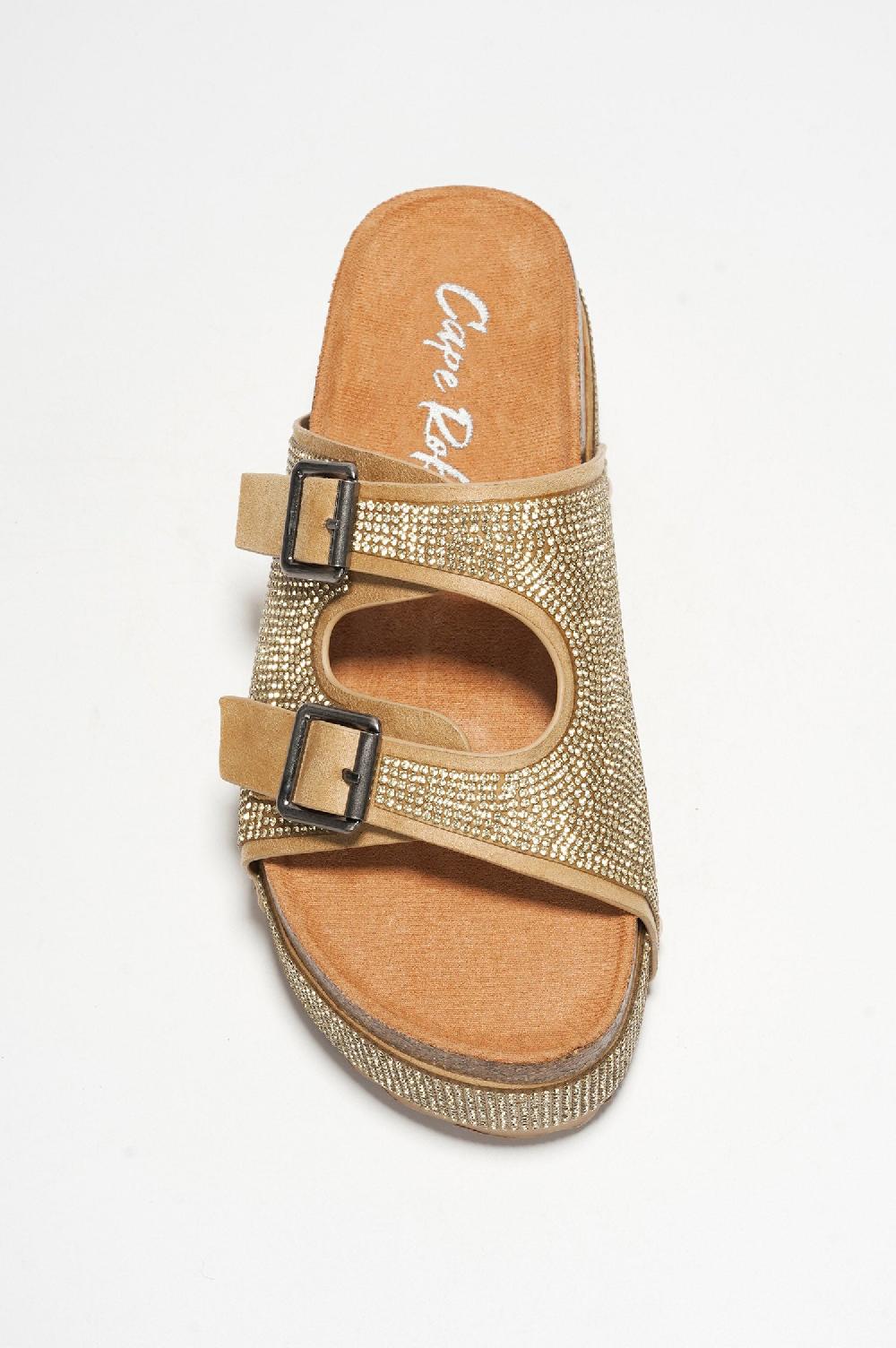 Cape Robbin Karolina Rhinestone Buckled Flatform Sandals - Gold