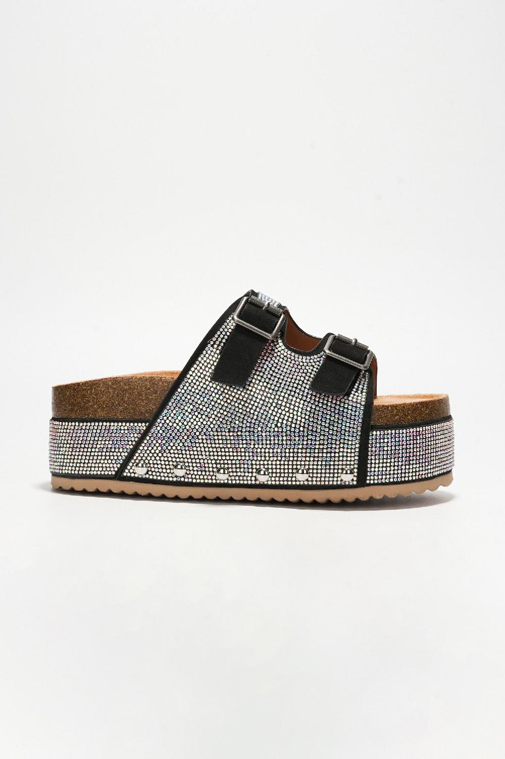 Cape Robbin Karolina Rhinestone Buckled Flatform Sandals - Silver
