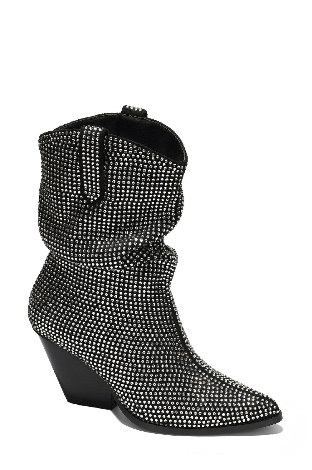 Cape Robbin Karry Rhinestone Pointed Western Ankle Boots - Black