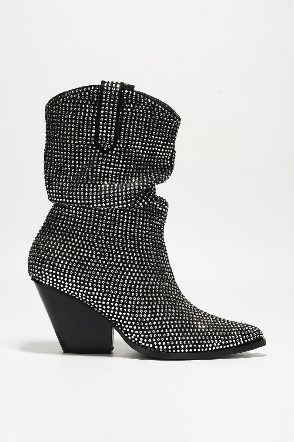 Cape Robbin Karry Rhinestone Pointed Western Ankle Boots - Black