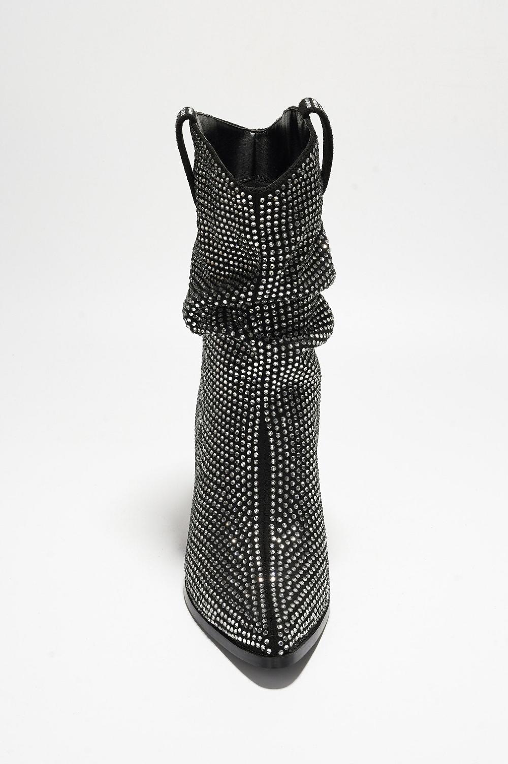 Cape Robbin Karry Rhinestone Pointed Western Ankle Boots - Black