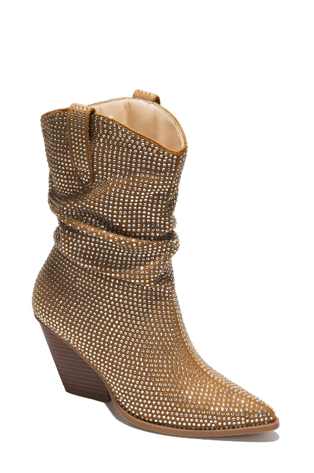 Cape Robbin Karry Rhinestone Pointed Western Ankle Boots - Gold