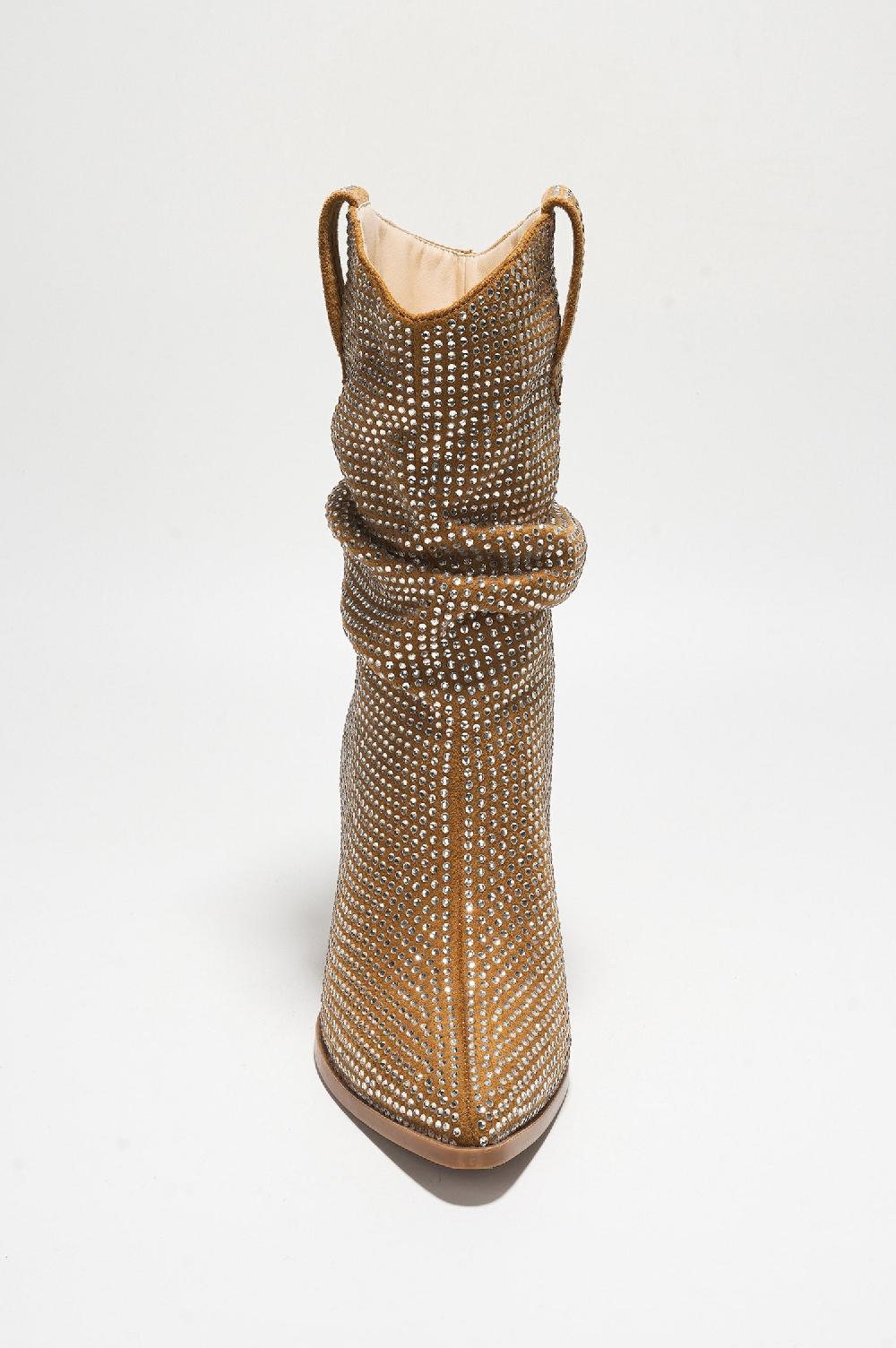 Cape Robbin Karry Rhinestone Pointed Western Ankle Boots - Gold