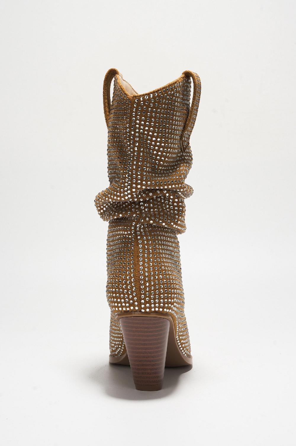 Cape Robbin Karry Rhinestone Pointed Western Ankle Boots - Gold