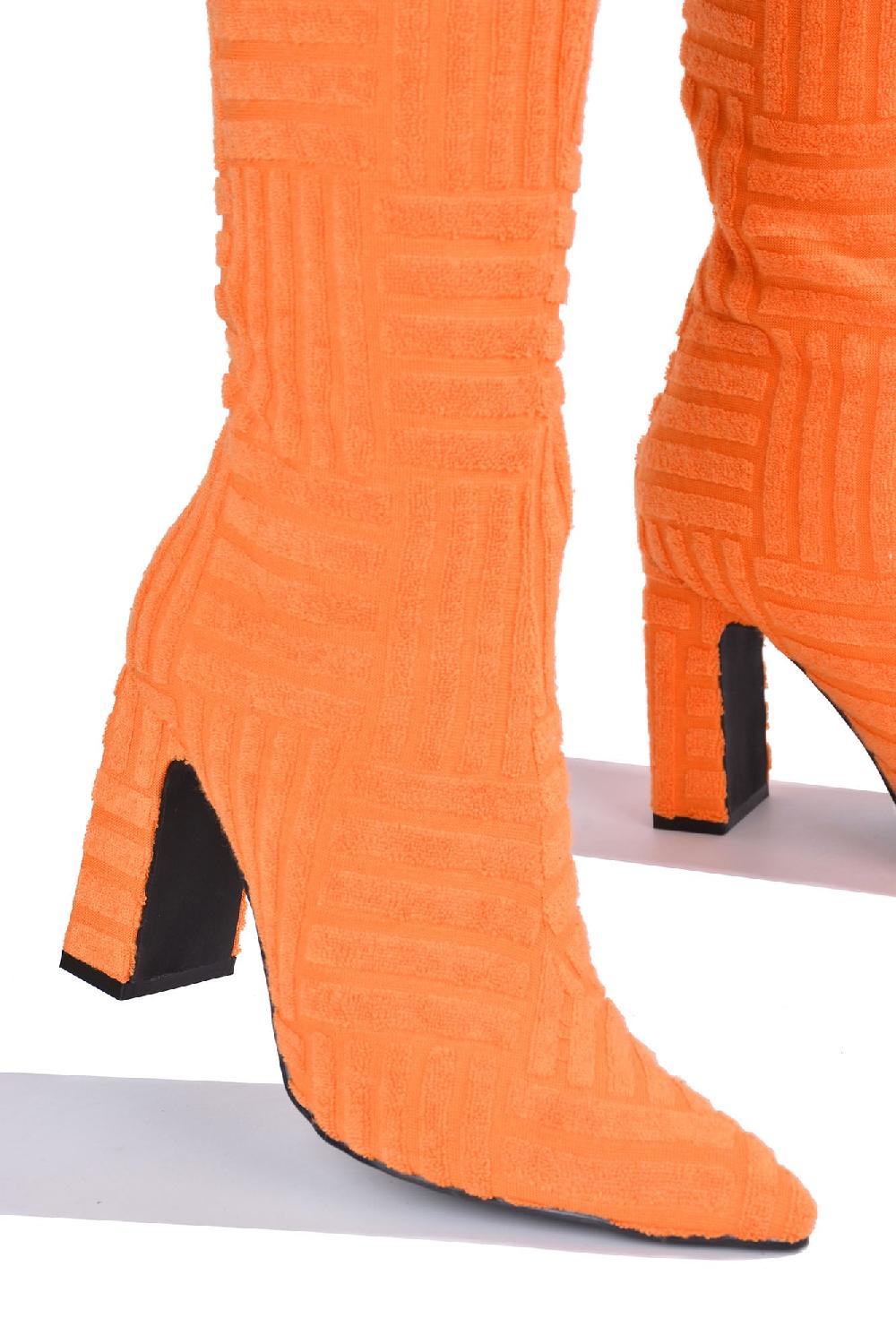 Cape Robbin Katagat Pointy Toe Thigh High Block Heels - Orange