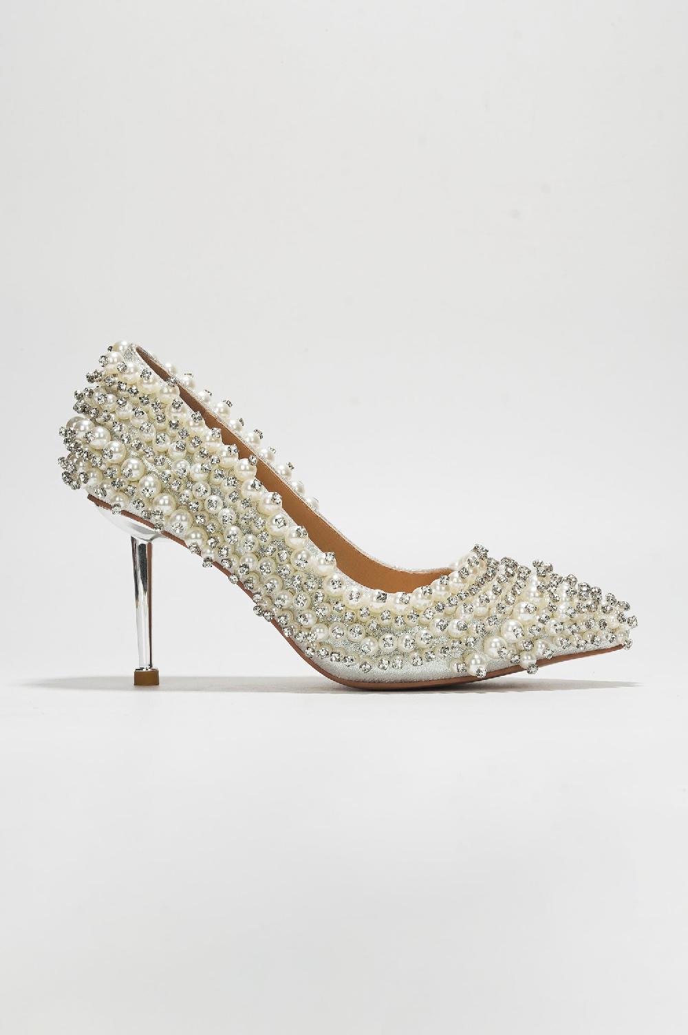 Cape Robbin Katine Luxe Pearl Crystal Stiletto Heel - White