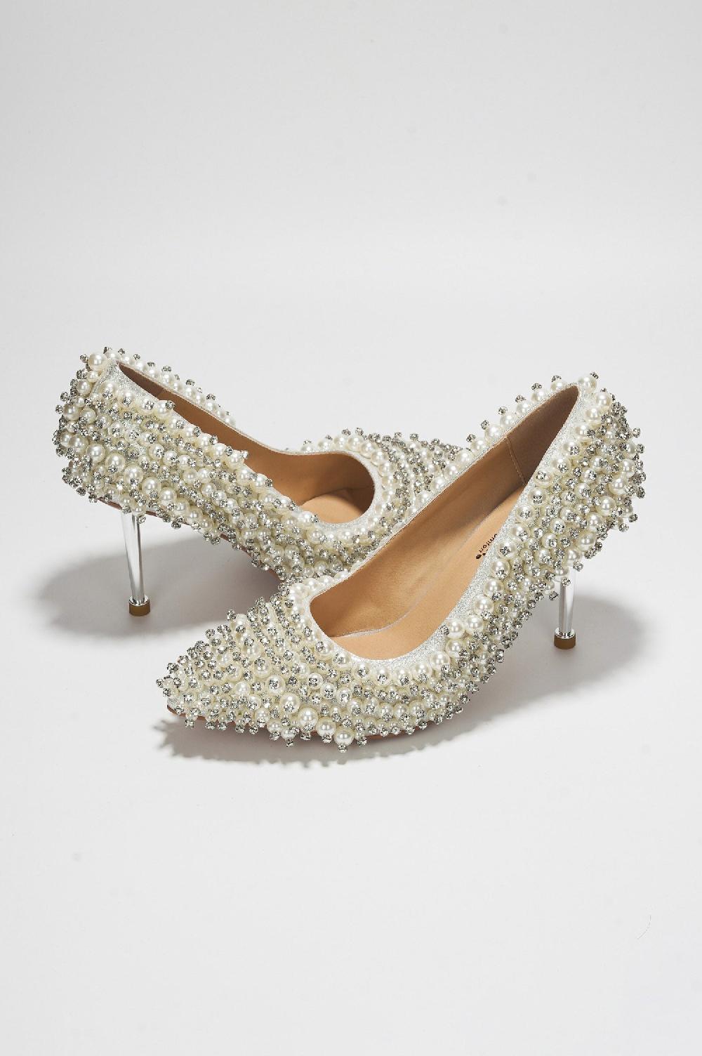 Cape Robbin Katine Luxe Pearl Crystal Stiletto Heel - White