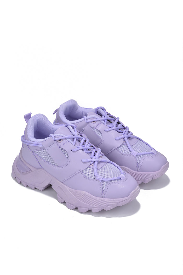 Cape Robbin Kelia Round Toe Lug Platform Low Cut Sneakers - Lilac