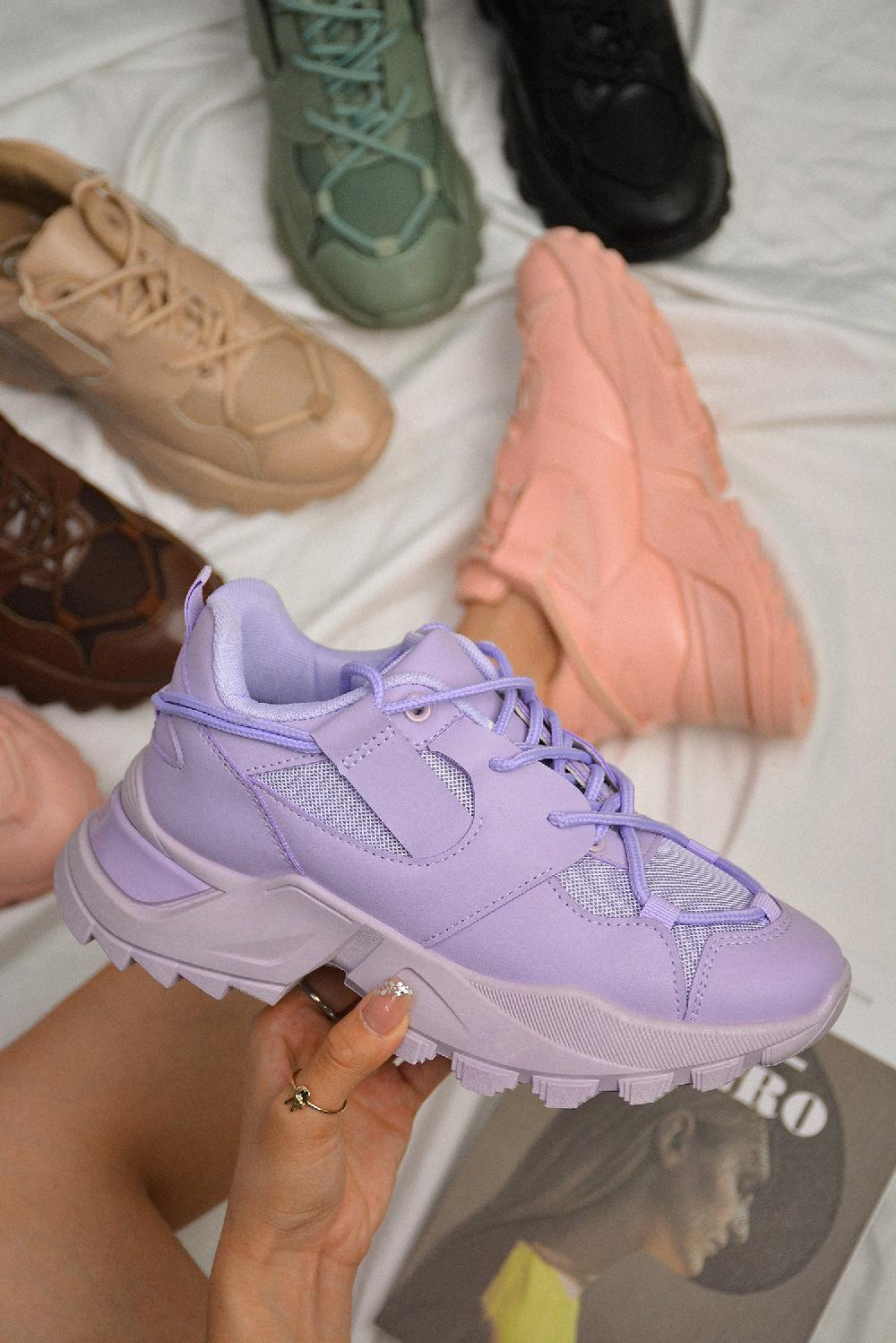 cape robbin Kelia Round Toe Lug Platform Low Cut Sneakers - Lilac