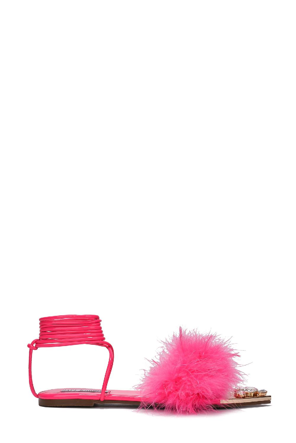 Cape Robbin Kendur Feather Lace Up Gem Trimmed Sandals - Pink