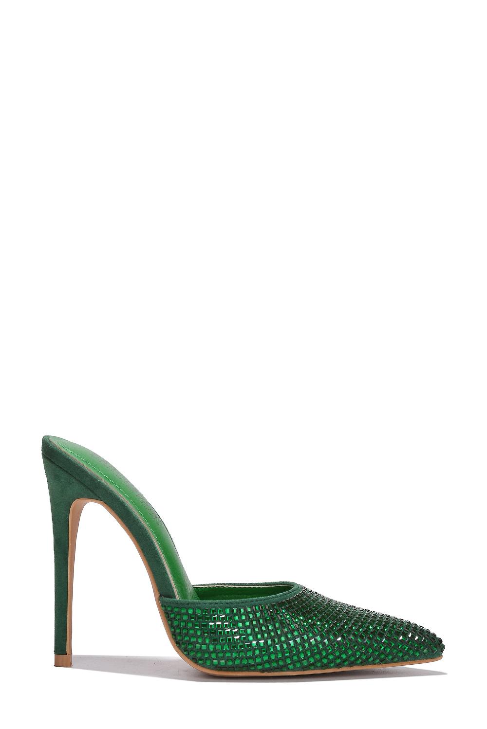 Cape Robbin Klayton Embellished Suede Pointy Toe Heels - Green