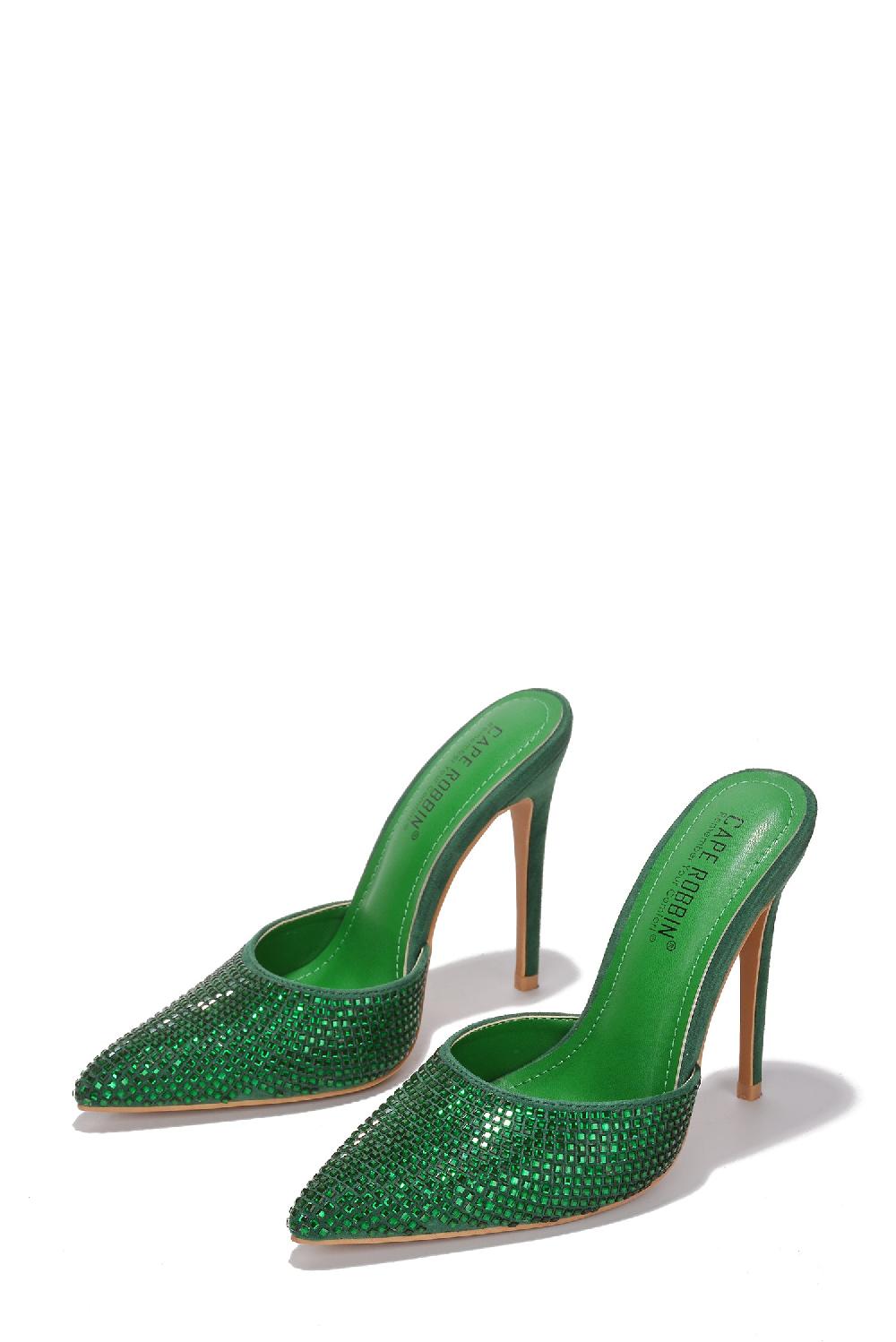 Cape Robbin Klayton Embellished Suede Pointy Toe Heels - Green