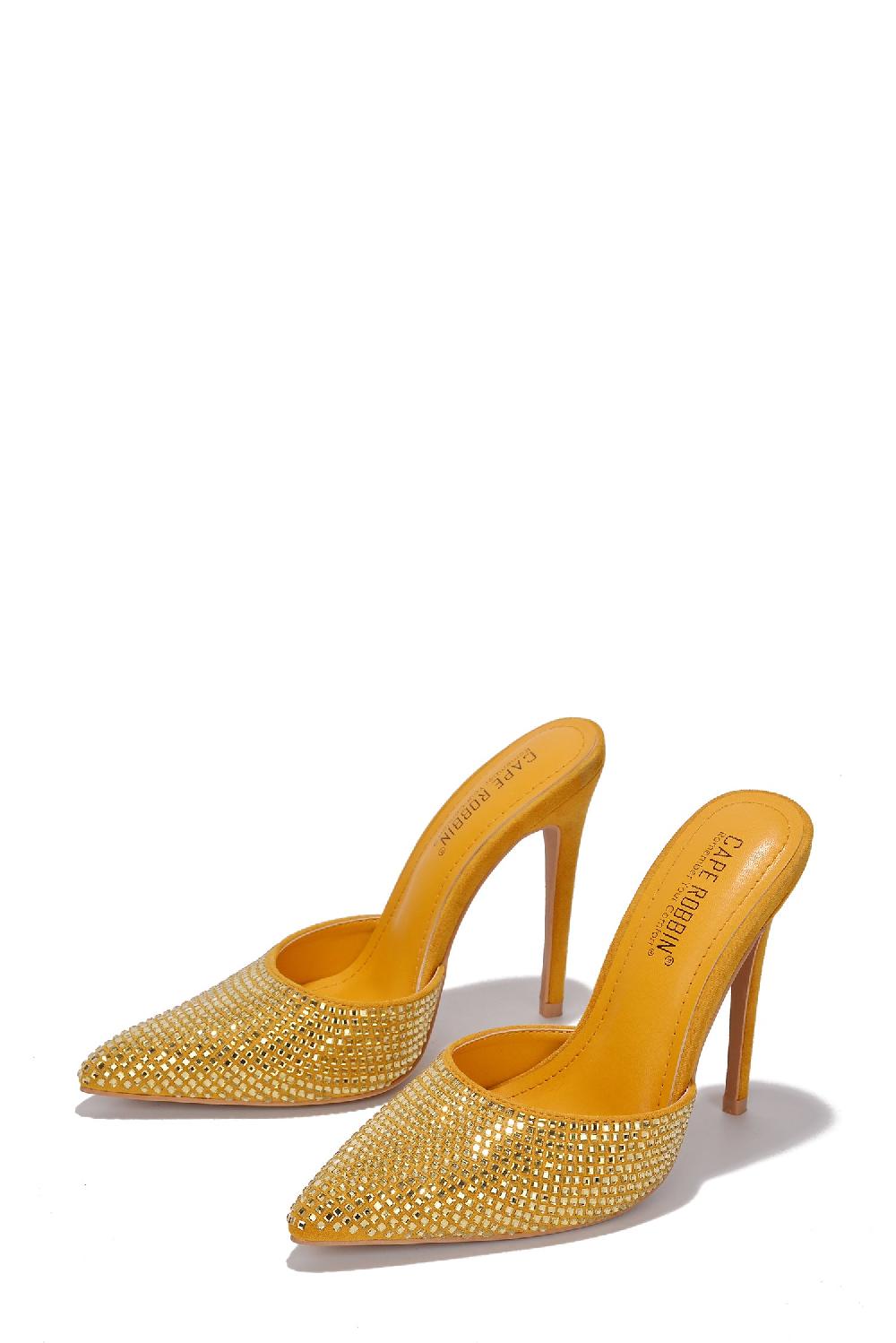Cape Robbin Klayton Embellished Suede Pointy Toe Heels - Mustard