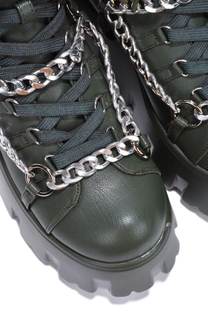 Cape Robbin Kristan Chain Round Toe Platform Lug Booties - Green