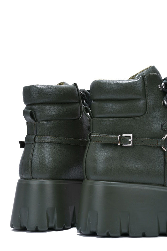 Cape Robbin Kristan Chain Round Toe Platform Lug Booties - Green