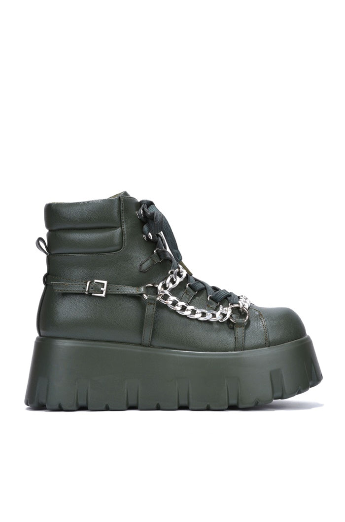 cape robbin Kristan Chain Round Toe Platform Lug Booties - Green