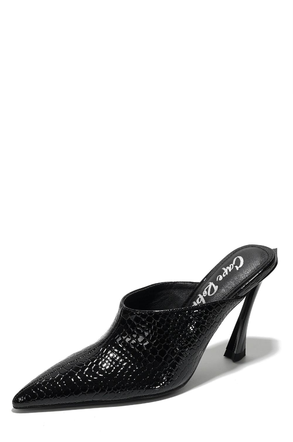 Cape Robbin Lamb Statement Pointed Toe Mule Heels - Black