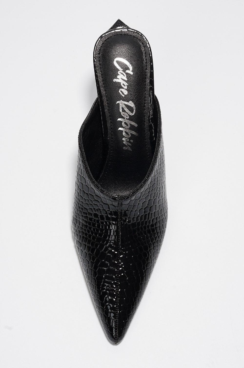 Cape Robbin Lamb Statement Pointed Toe Mule Heels - Black