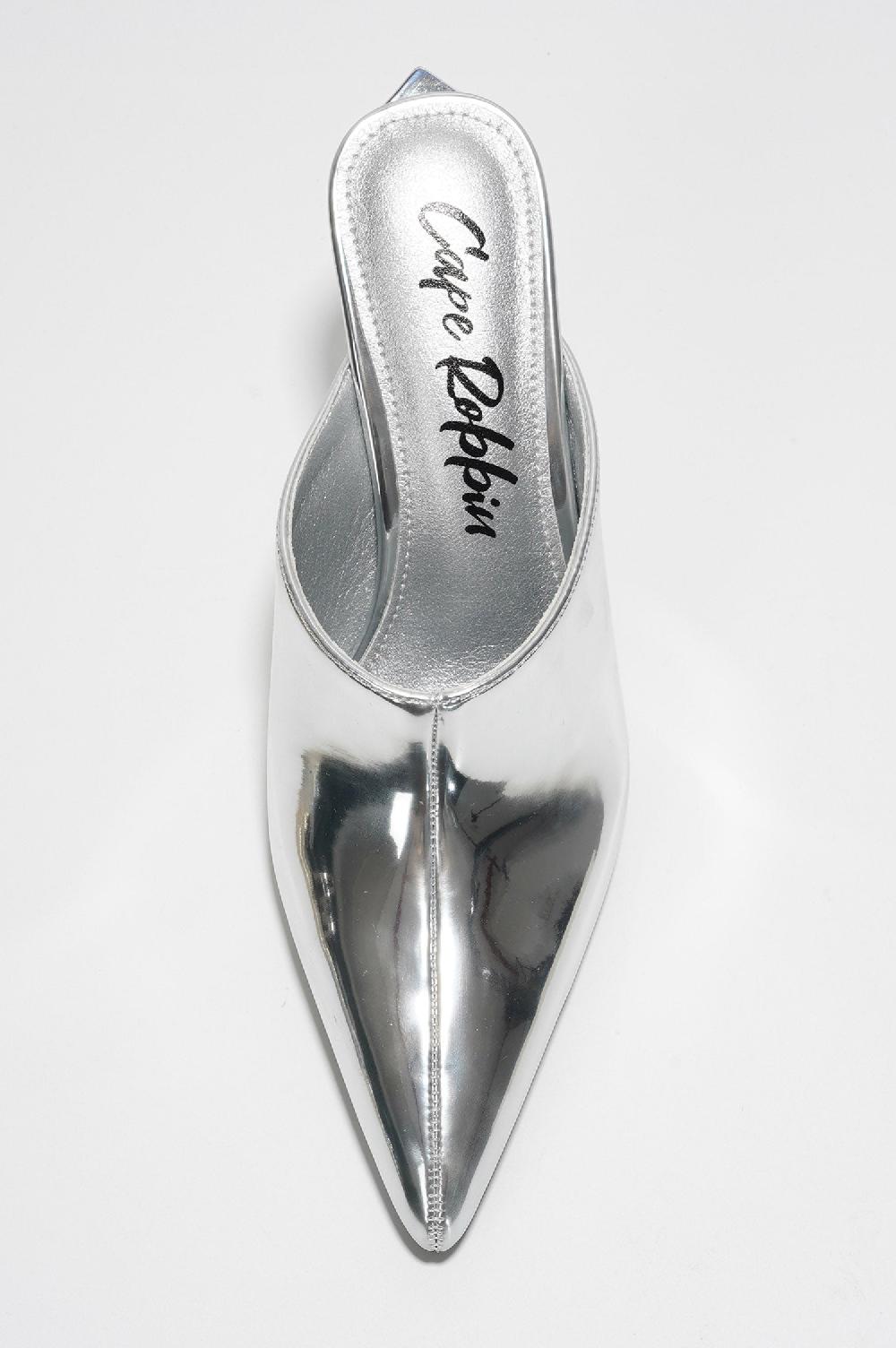Cape Robbin Lamb Statement Pointed Toe Mule Heels - Silver