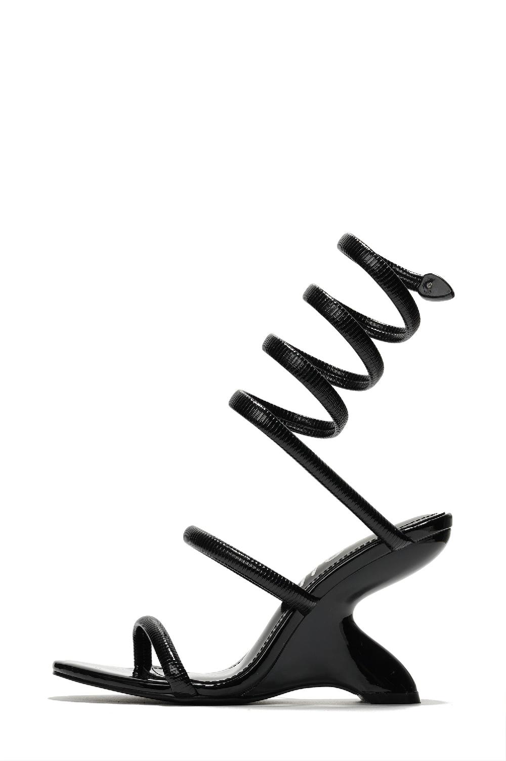 Cape Robbin Laryssa Spiral Wrap-around Strappy Heels - Black