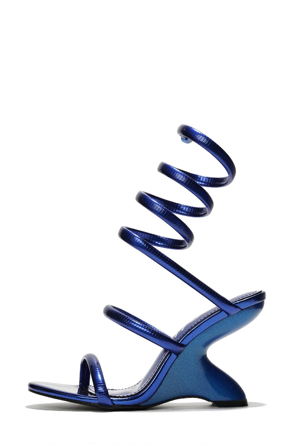 Cape Robbin Laryssa Spiral Wrap-around Strappy Heels - Blue