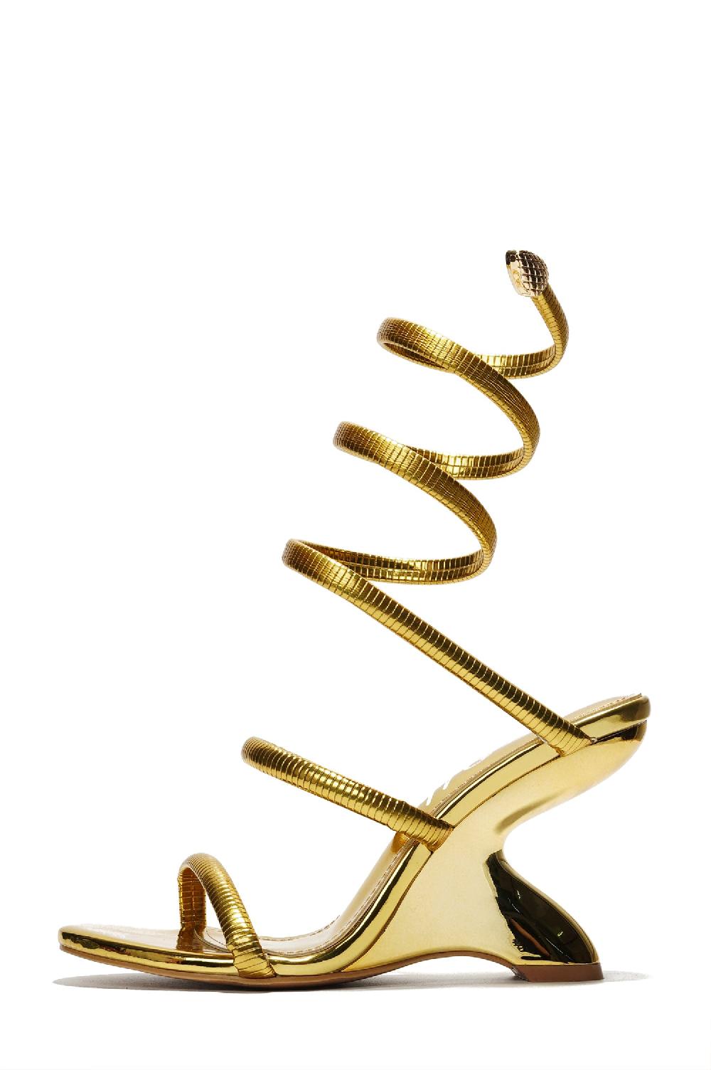 Cape Robbin Laryssa Spiral Wrap-around Strappy Heels - Gold