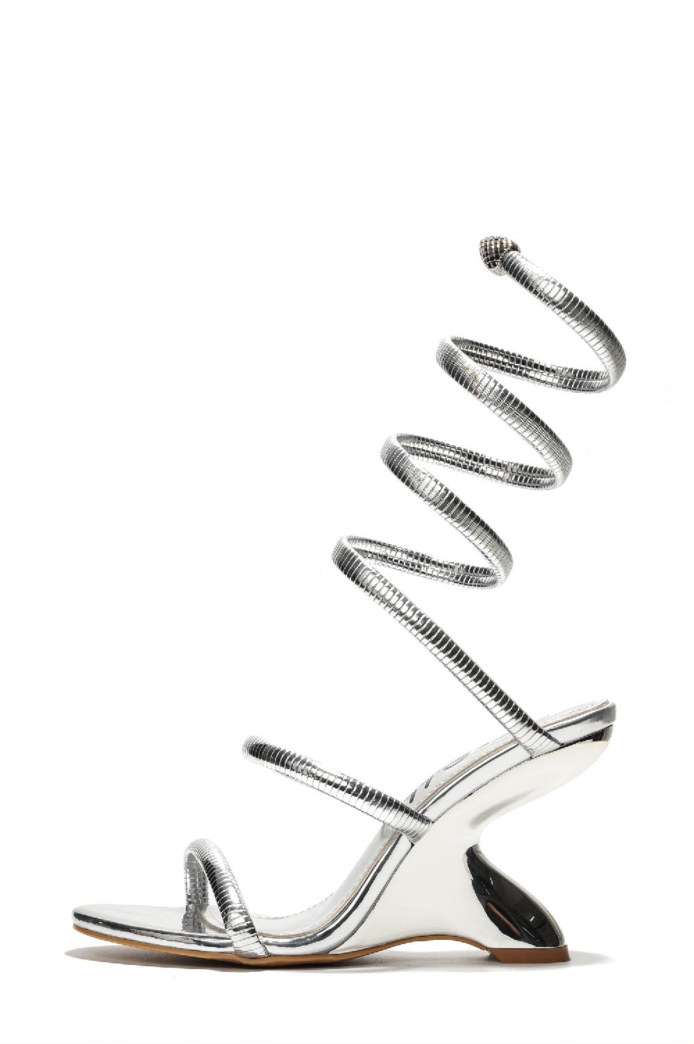 Cape Robbin Laryssa Spiral Wrap-around Strappy Heels - Silver