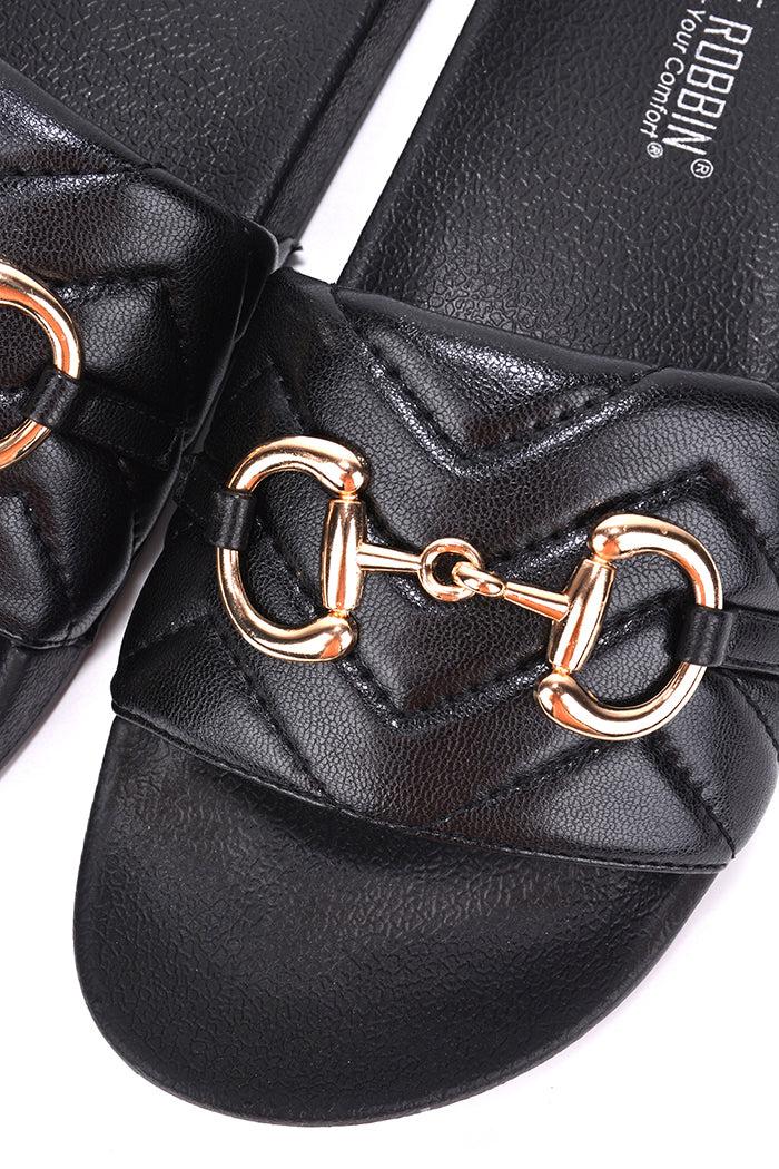 Cape Robbin Layton Chain Round Toe Flat Sandals - Black