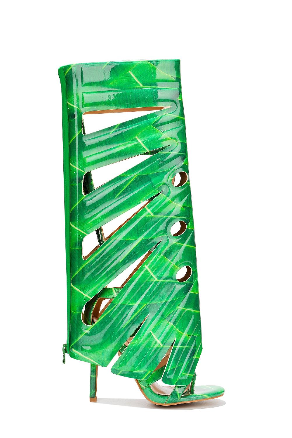 Cape Robbin Leaf Round Toe Single Sole High Heels - Print