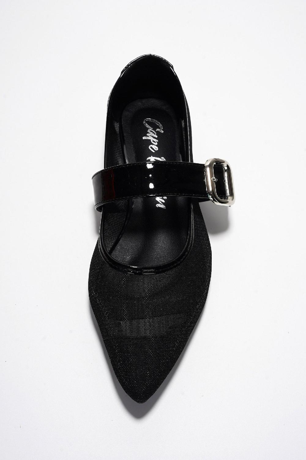 Cape Robbin Linzy Buckle Strap Point Toe Ballet Flats - Black