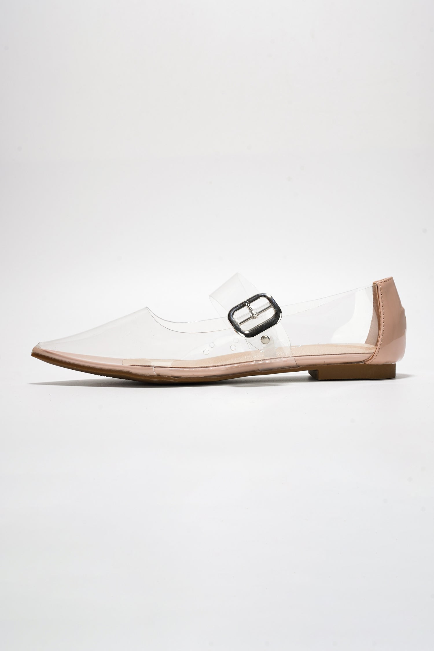 Cape Robbin Linzy Buckle Strap Point Toe Ballet Flats - Transparent