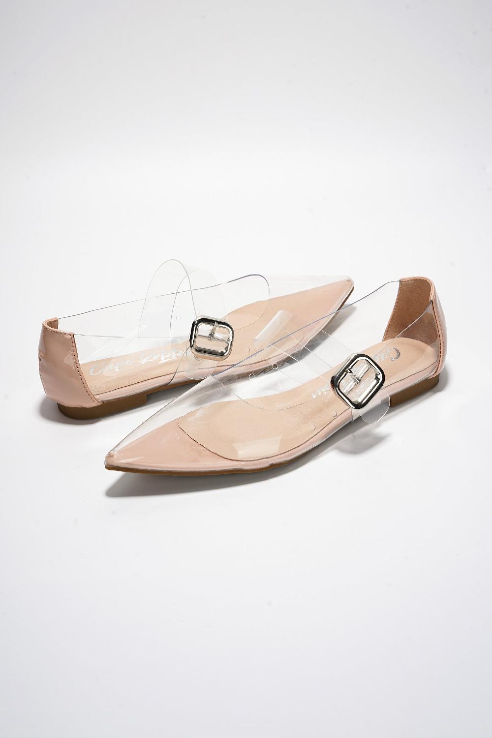 Cape Robbin Linzy Buckle Strap Point Toe Ballet Flats - Transparent