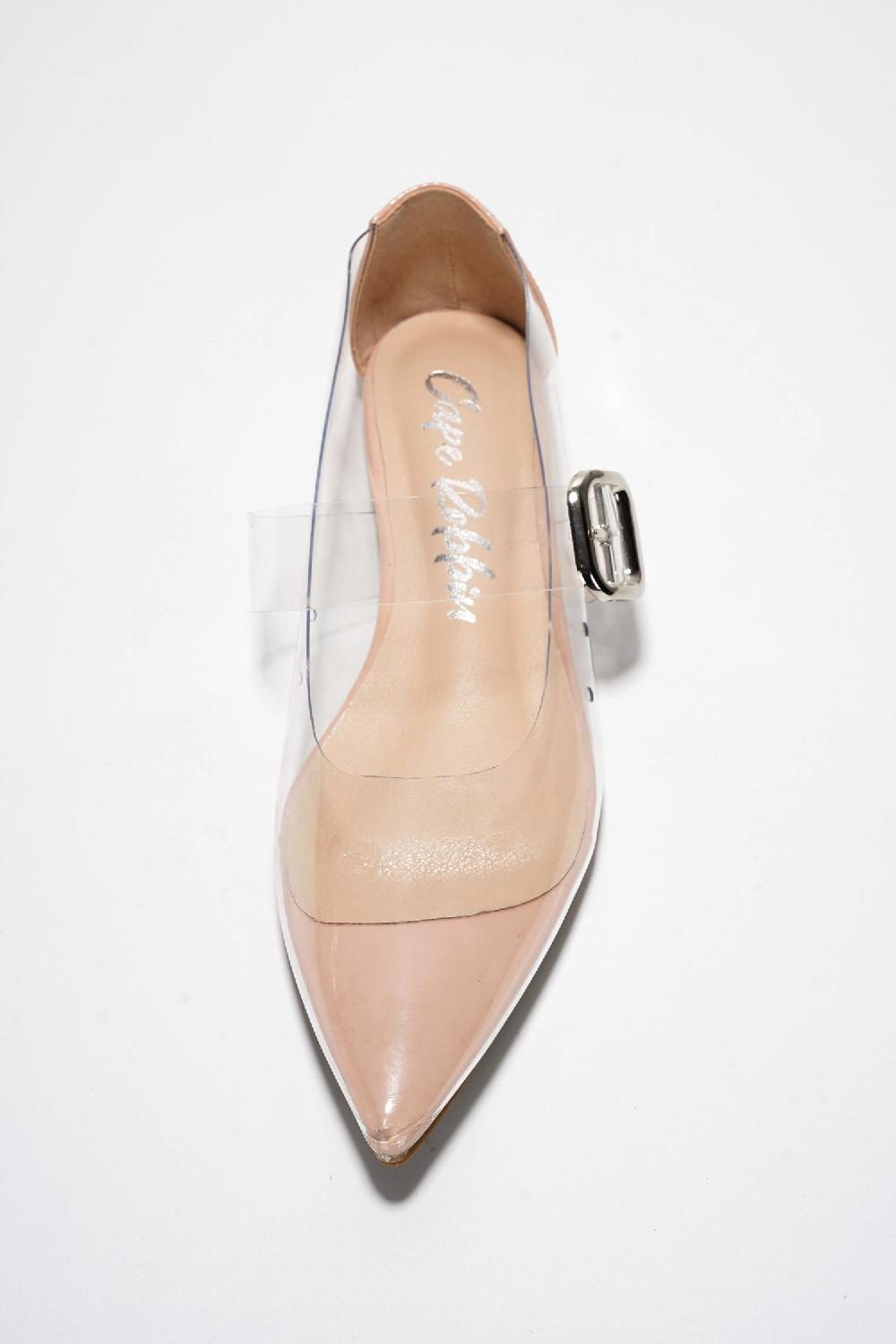 Cape Robbin Linzy Buckle Strap Point Toe Ballet Flats - Transparent