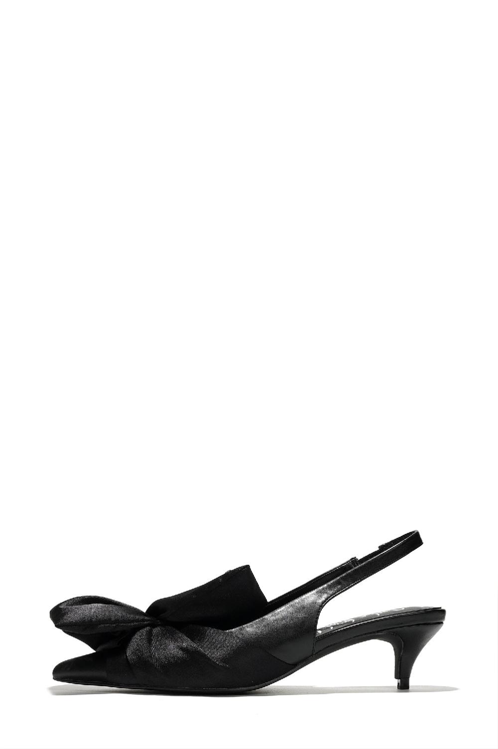 Cape Robbin Lisandra Oversized Bow Slingback Kitten Heel Pumps - Black