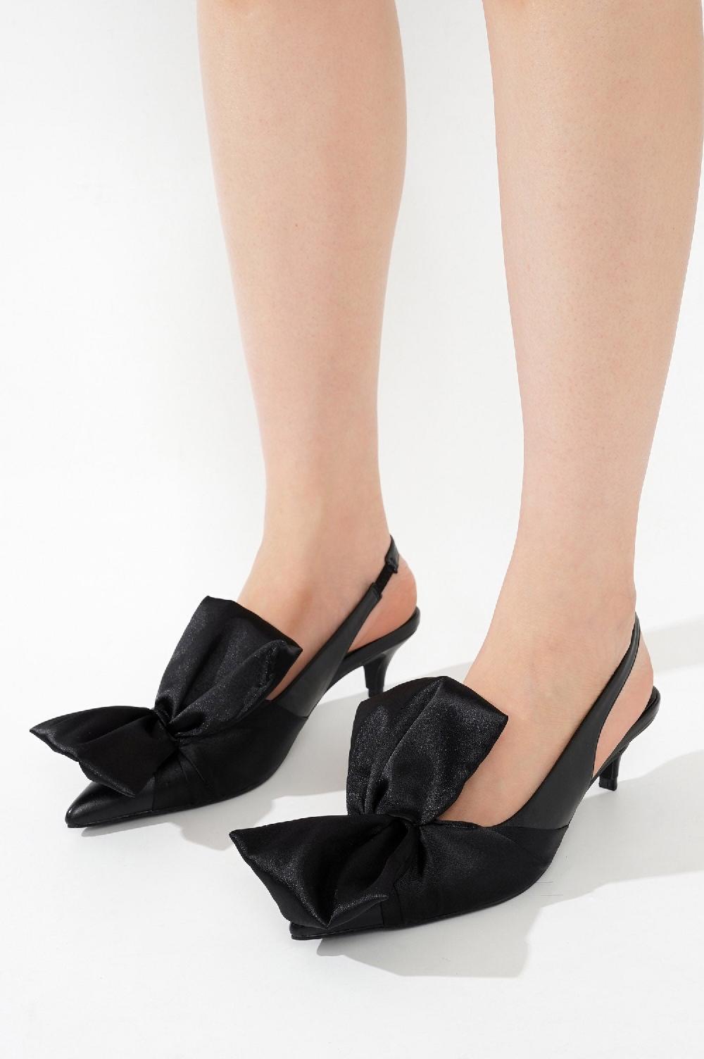 Cape Robbin Lisandra Oversized Bow Slingback Kitten Heel Pumps - Black