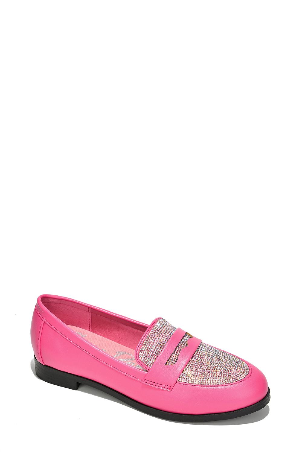 Cape Robbin Lodio Rhinestone-Coated Flat Loafers - Fuchsia