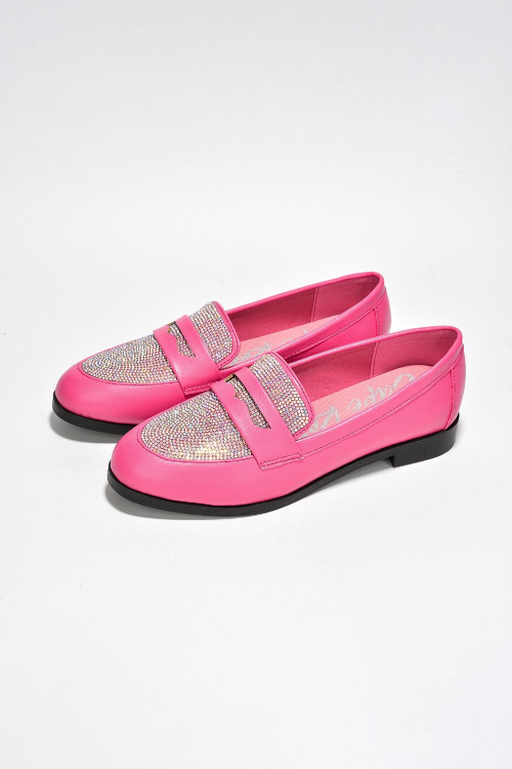 Cape Robbin Lodio Rhinestone-Coated Flat Loafers - Fuchsia